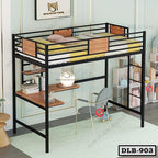 Twin Metal Loft Bed Frame with Desk and Shelf DLB-903