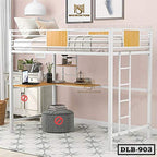 Twin Metal Loft Bed Frame with Desk and Shelf DLB-903