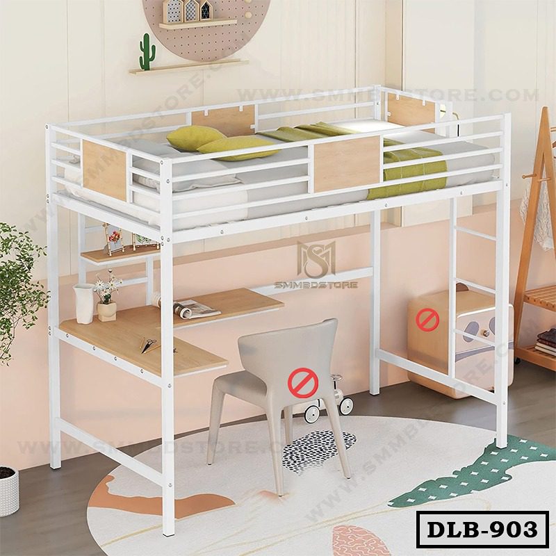 Twin Metal Loft Bed Frame with Desk and Shelf DLB-903