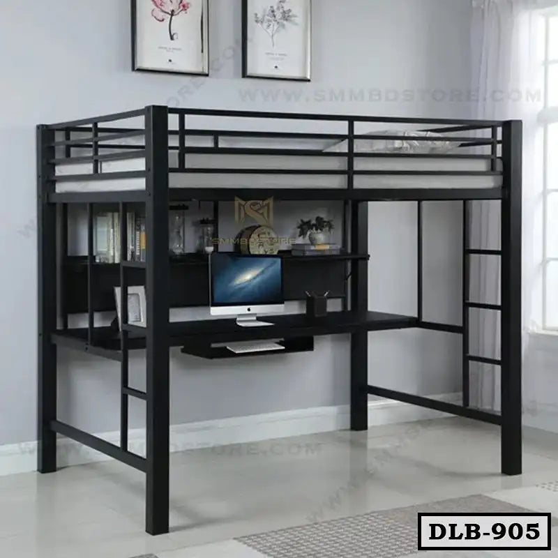 Metal Loft Bed Frame With Desk and Shelf DLB-905 Secondary image