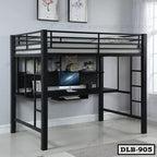 Heavy Duty Metal Loft Bed Frame With Desk and Shelf DLB-905