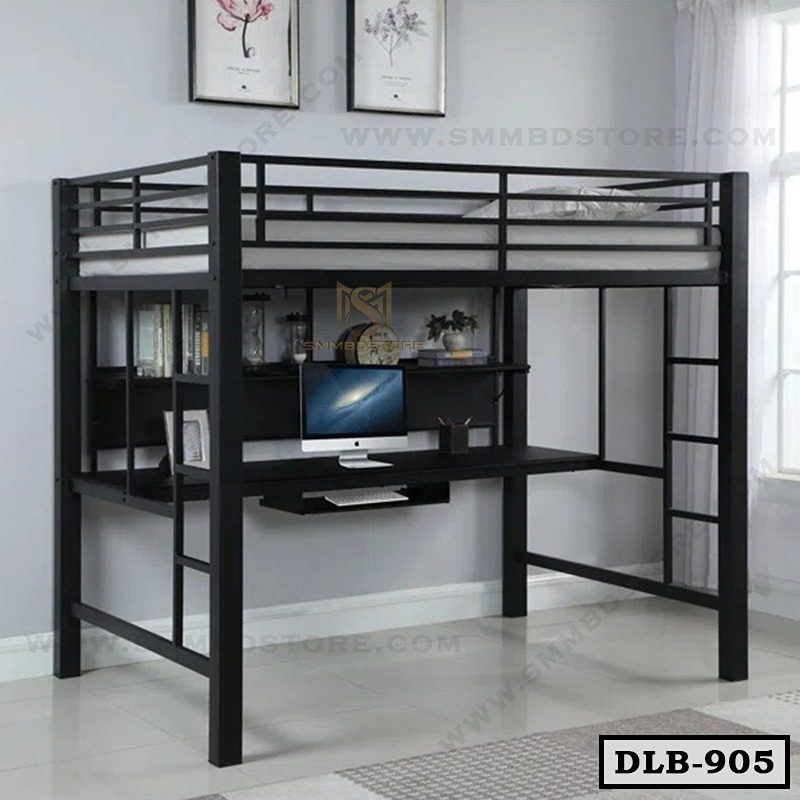 Heavy Duty Metal Loft Bed Frame With Desk and Shelf DLB-905
