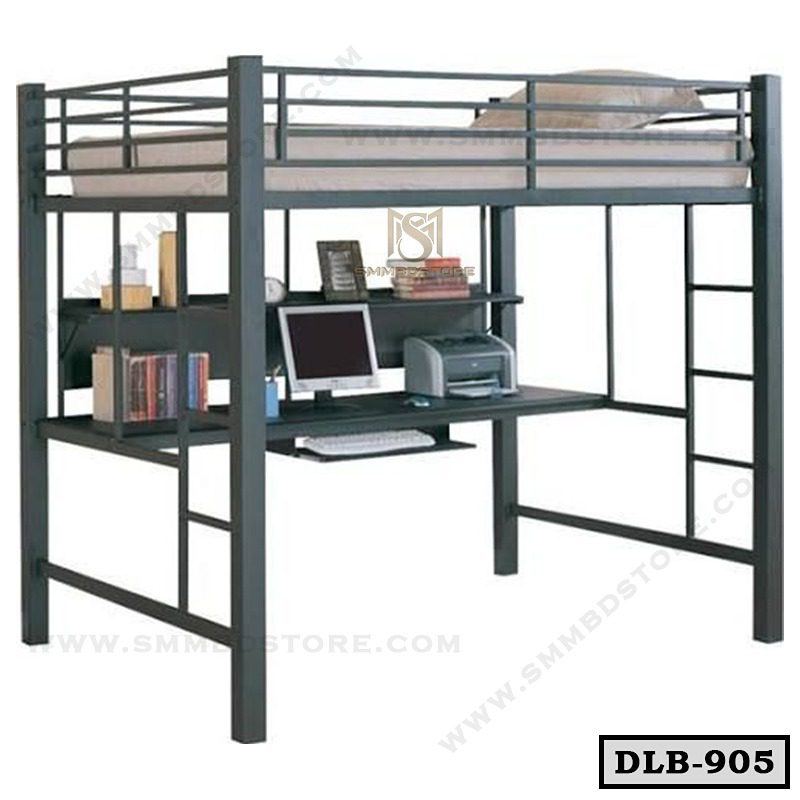 Heavy Duty Metal Loft Bed Frame With Desk and Shelf DLB-905