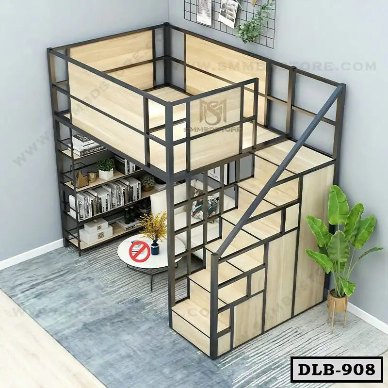 Apartment Loft Bed With Bookshelf-DLB-908