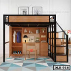 Modern Loft Bunk Bed With Desk, Wardrobe and Storage Drawer DLB-916