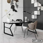 Modern executive table with black and beige chairs in a stylish office setting