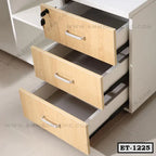 Modern executive table with three open wooden drawers, lockable storage, office furniture