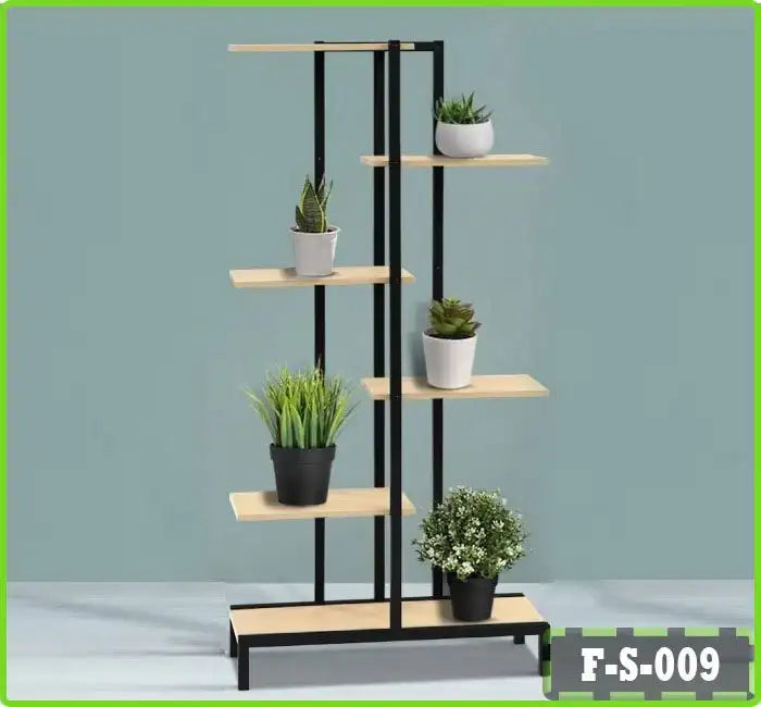 Modern flower rack with multiple shelves holding potted plants, ideal for living room or balcony. Main image
