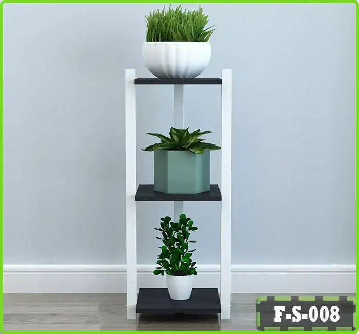 Modern indoor flower rack with three potted plants for living room decor Main image