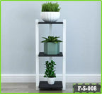 Modern indoor flower rack with three potted plants for living room decor