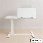 White folding laptop desk with adjustable tabletop on light wood floor