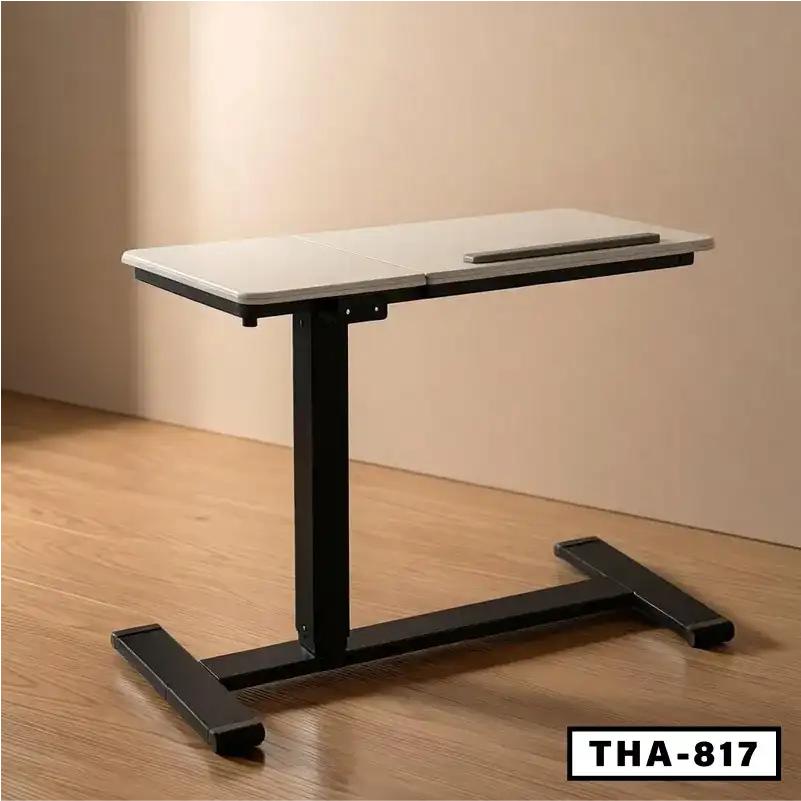 Modern folding laptop desk with adjustable black metal frame on wooden floor, THA-817 model. Main image