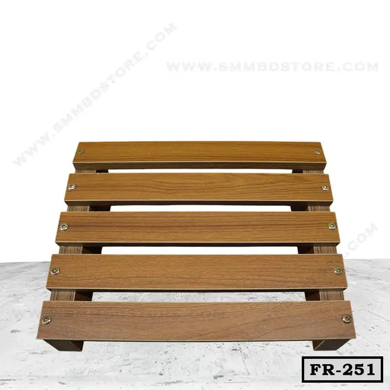 Wooden office foot rest with slatted design, ergonomic support, model FR-251 on white background.