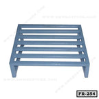 Blue metal foot rest with slatted design for office or home furniture, labeled FR-254