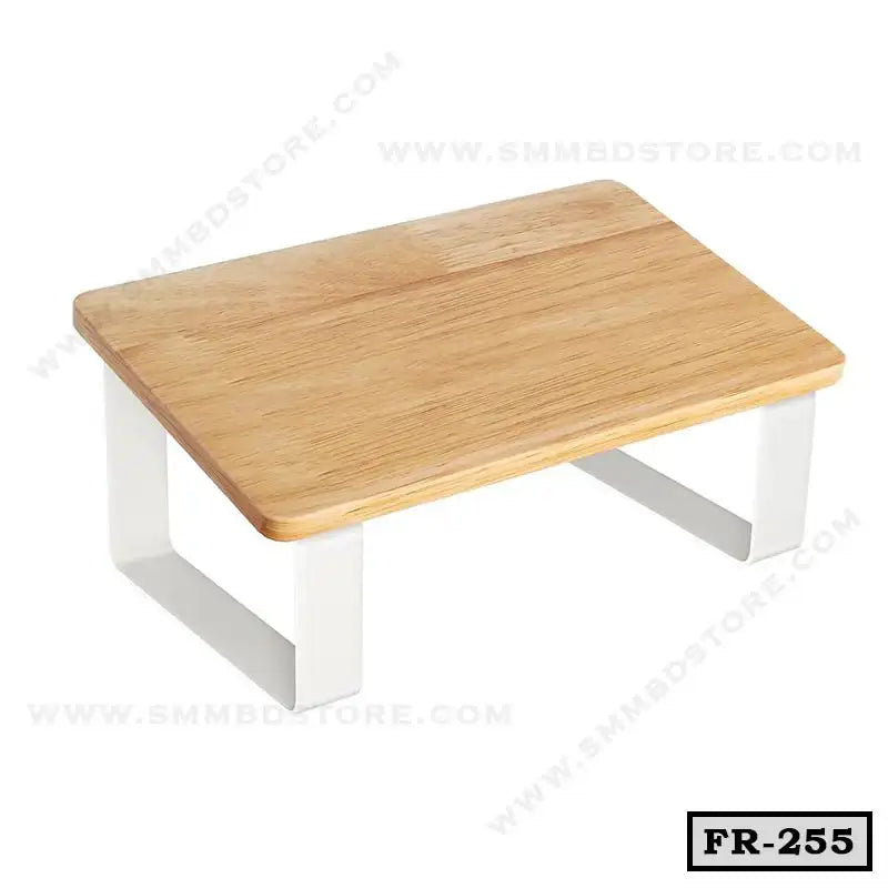 Wooden foot rest with white metal legs for home or office ergonomic comfort