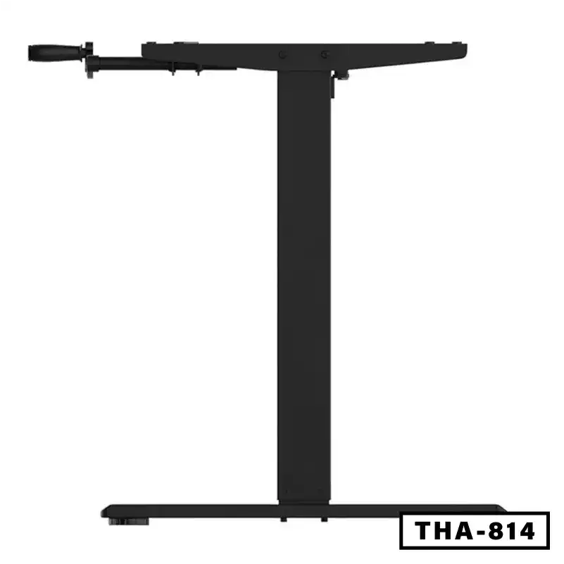 Black hand crank height adjustable desk frame for office or home, model THA-814.