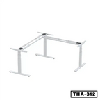 White height-adjustable L-shaped conference table frame with three legs, model THA-812