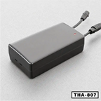 Black electric desk power adapter with indicator light and dual cables, model THA-807