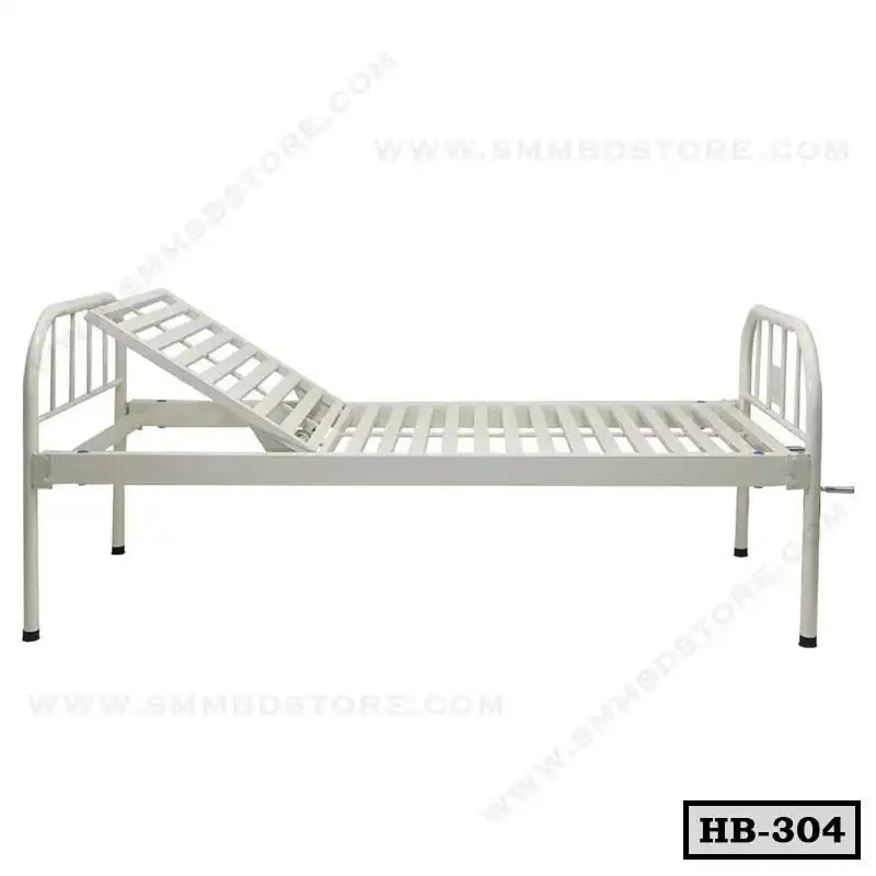 Adjustable white hospital bed steel frame with raised headrest, model HB-304