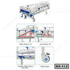 Adjustable hospital bed with back and leg lifting, folding guardrails, and mute casters