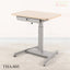 Adjustable height desk with light wood tabletop and metal base, single drawer, model THA-805