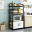 Modern kitchen shelf with microwave, rice cooker, storage and countertop appliances