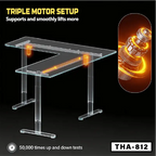 L-shaped height adjustable desk with triple motor setup and sturdy metal frame, THA-812 model.
