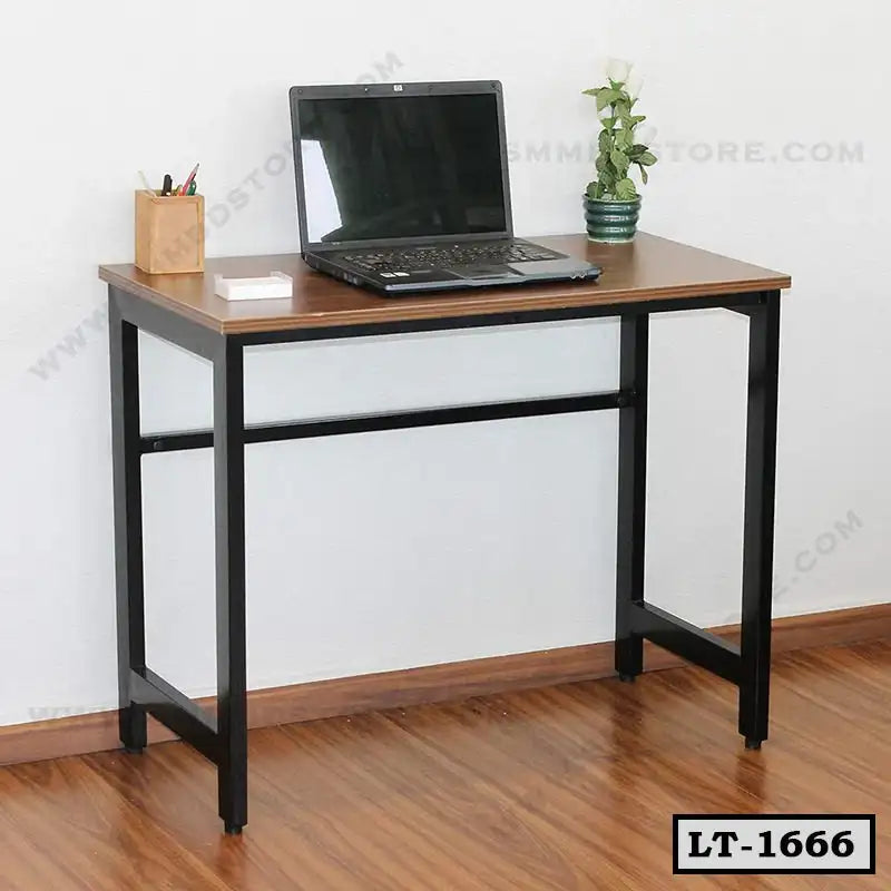 Modern laptop table with metal frame, wood top, and minimal workspace decor Main image