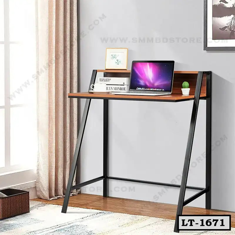 Modern laptop table with wooden top and metal frame for home office workspace