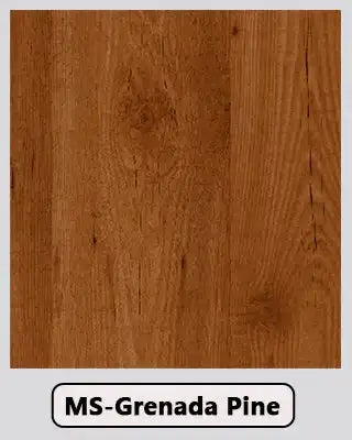 Wood texture sample in brown pine finish labeled MS-Grenada Pine for furniture design.