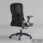Modern ergonomic office chair with mesh back, adjustable armrests, and swivel base on wheels