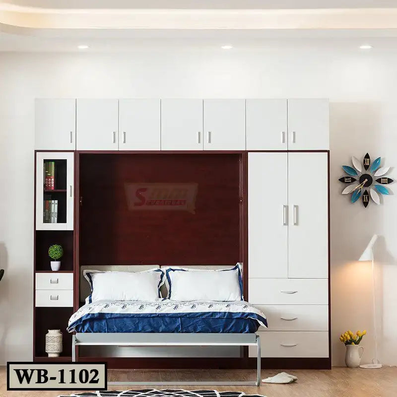 New Modern Space Saving Murphy Bed with Almirah / Wardrobe and Book Shelf WB1102 Secondary image