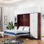 Modern Murphy wall bed with white storage cabinets, integrated shelving, and a cozy bedroom setting