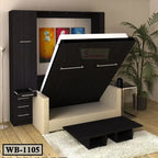 Modern living room with a murphy wall bed, sofa, coffee table, and indoor plant