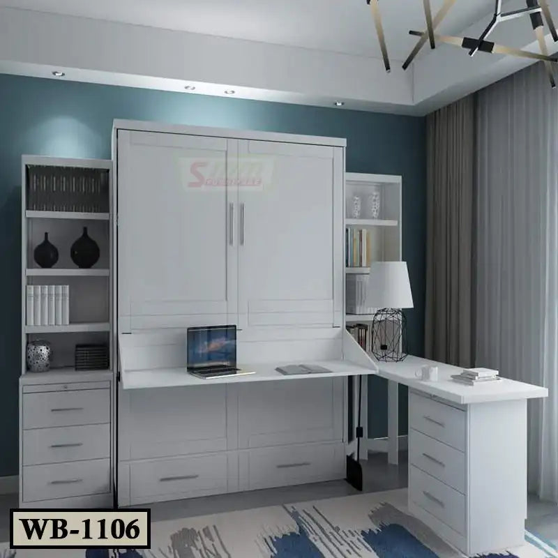 Queen Melamine Board Murphy Wall Bed with Desk and Bookshelf / Drawer WB1106 Secondary image