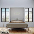 Modern wall-mounted Murphy bed WB-1107 in bright bedroom with large windows and wood floor