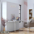 White Murphy wall bed with fold-down desk in a modern home office setting
