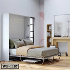 Modern white Murphy wall bed WB-1107 in stylish bedroom with wood flooring