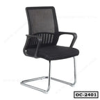 Black ergonomic office chair with mesh back and chrome cantilever frame