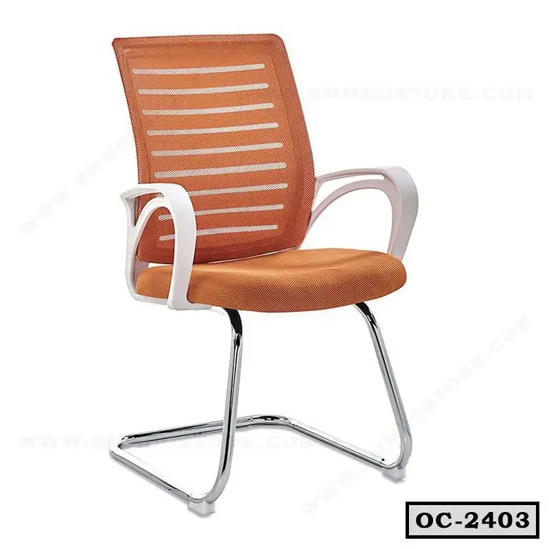 Modern orange mesh office chair with white armrests and chrome frame, model OC-2403 Main image