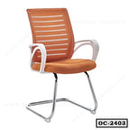 Modern orange mesh office chair with white armrests and chrome frame, model OC-2403