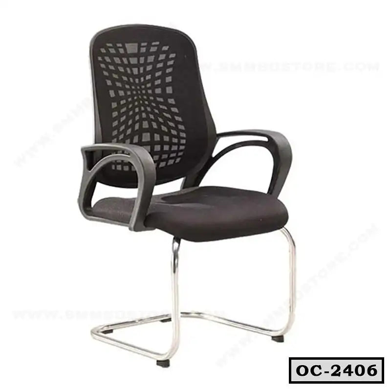Modern black office chair with mesh backrest, padded seat, and chrome frame, ideal for workspace Main image
