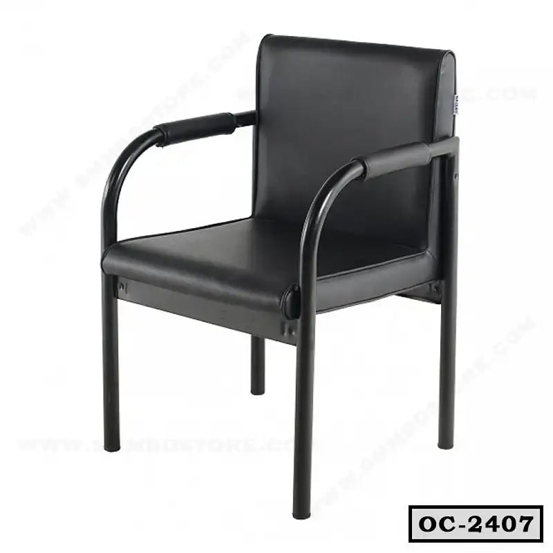 Black office chair with cushioned seat, metal frame, and armrests, model OC-2407 Main image