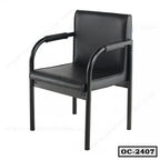 Black office chair with cushioned seat, metal frame, and armrests, model OC-2407