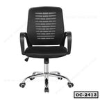 Black ergonomic mesh office chair with armrests and chrome base, model OC-2413