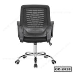 Ergonomic black mesh office chair with adjustable armrests and chrome base, model OC-2413