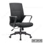 Ergonomic black office chair with mesh back, armrests, and wheels on white background