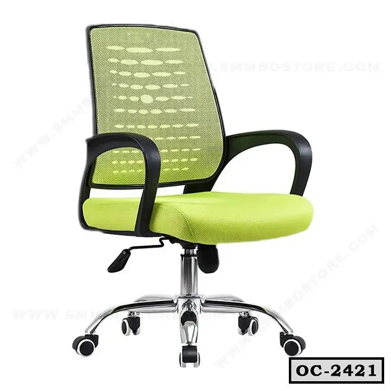 Modern ergonomic green mesh office chair with adjustable height and chrome base, OC-2421 model. Main image