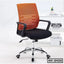 Modern ergonomic office chair with orange mesh back, black seat, and adjustable armrests