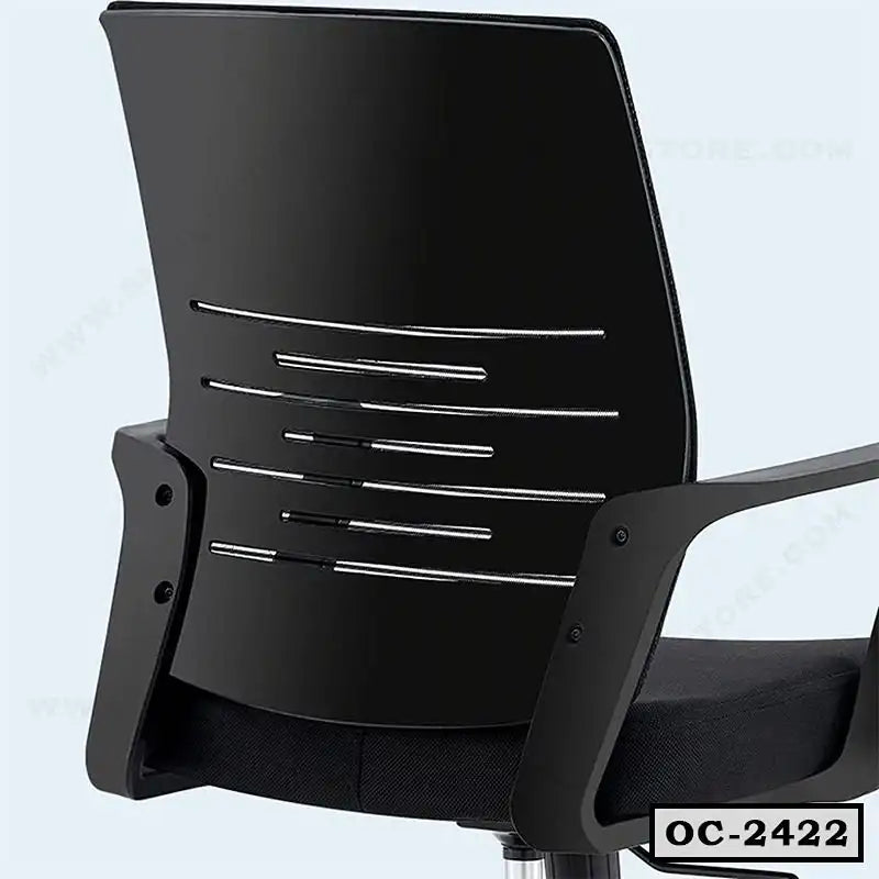 Modern black ergonomic office chair with ventilated backrest and cushioned seat